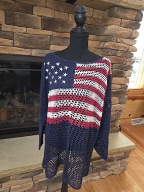All American Comfort Flag Open-Knit Sweater Womans Size 1x